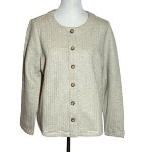 Pure Jill Women’s Jacket Ribbed Cotton Blend Oatmeal Heather Sz L